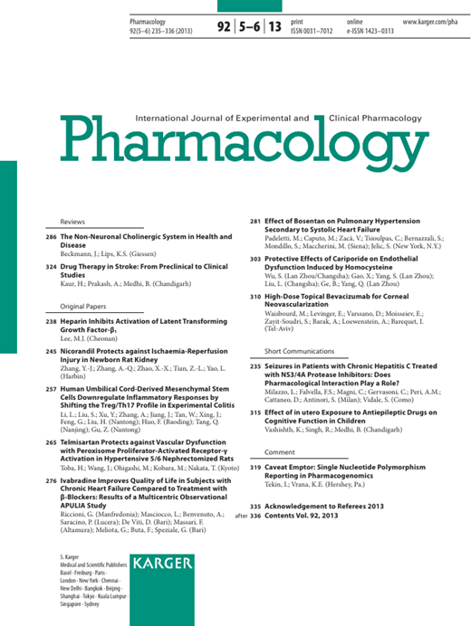 Pharmacology Cover Image for Volume 92, Issue 5-6