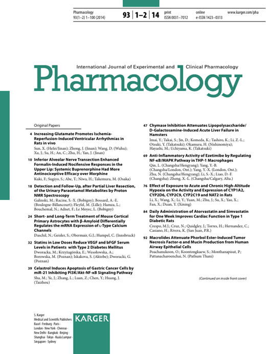 Pharmacology Cover Image for Volume 93, Issue 1-2