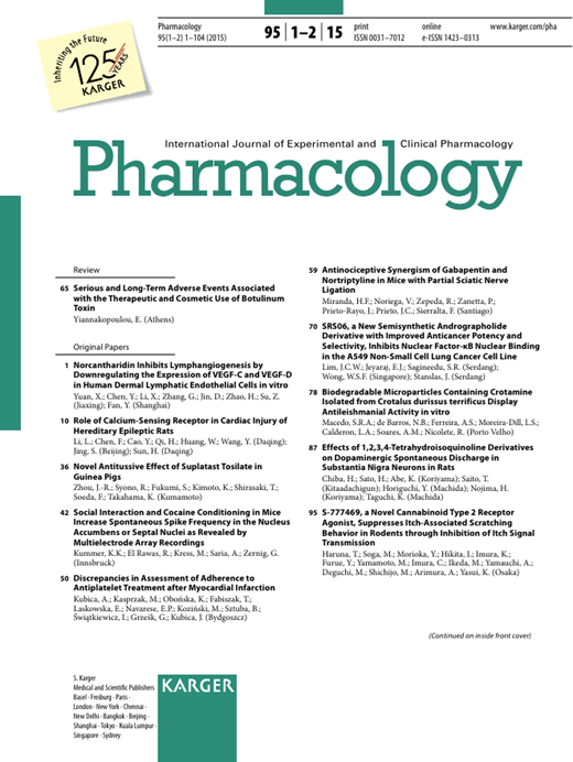 Karger Papers Volume 95 Issue 1-2 | Pharmacology | Karger Publishers