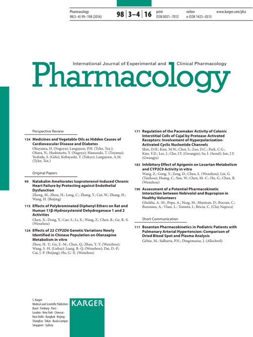Pharmacology Cover Image for Volume 98, Issue 3-4