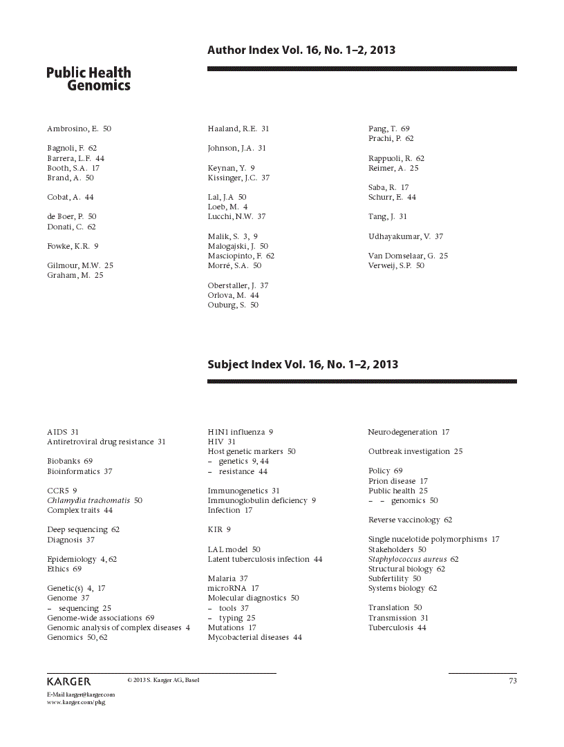 First page of Author and Subject Index Vol. 16, No. 1–2, 2013