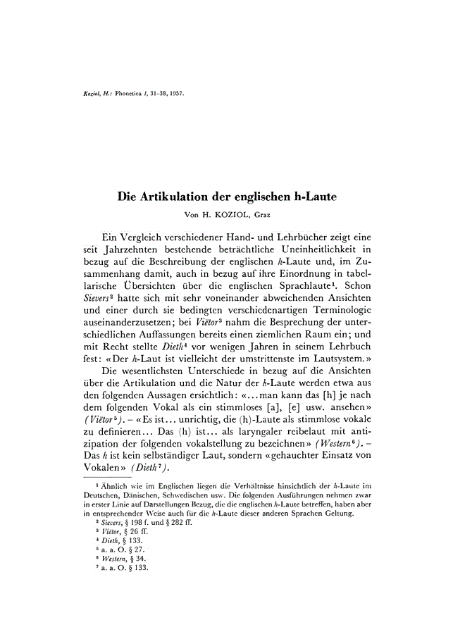 First page of Die Artikulation der englischen h-Laute