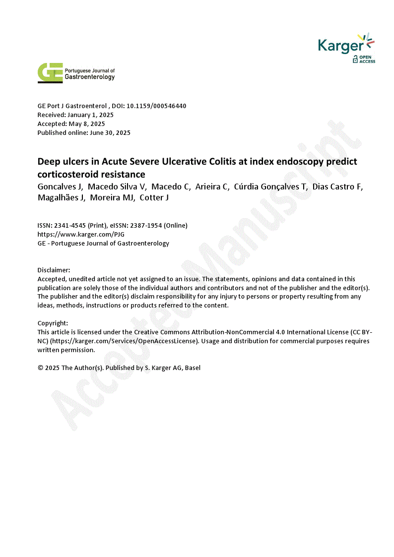 First page of Deep ulcers in Acute Severe Ulcerative Colitis at index endoscopy predict corticosteroid resistance