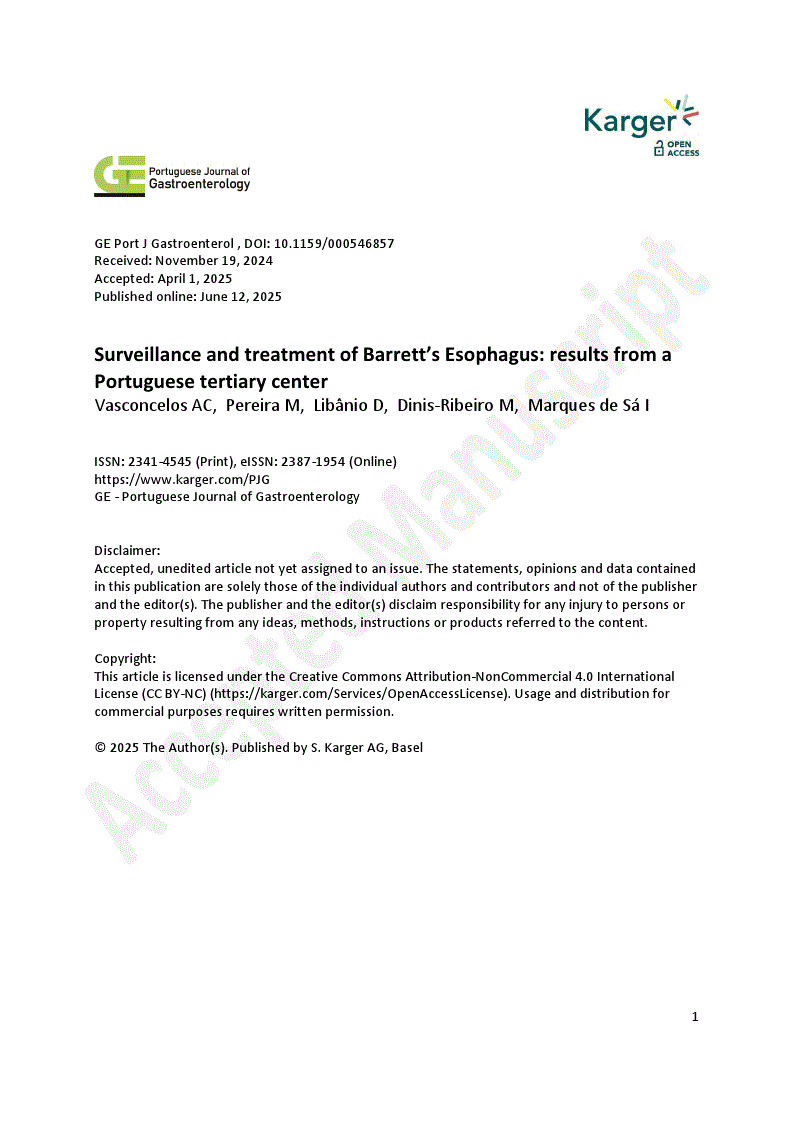 First page of Surveillance and treatment of Barrett’s Esophagus: results from a Portuguese tertiary center