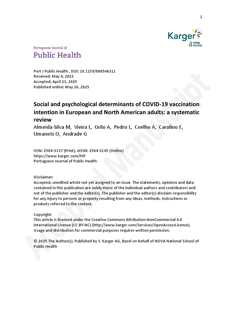 First page of Social and psychological determinants of COVID-19 vaccination intention in European and North American adults: a systematic review