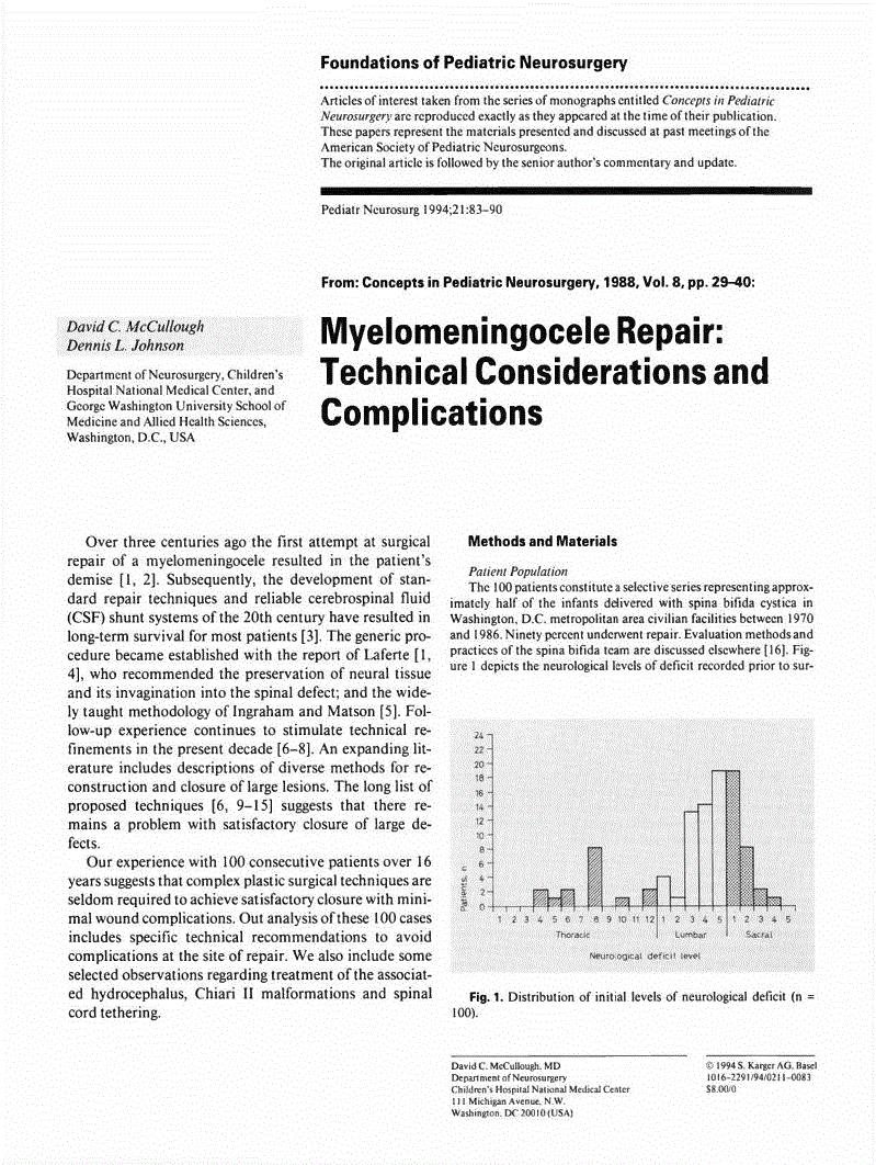 First page of Myelomeningocele Repair: Technical Considerations and Complications