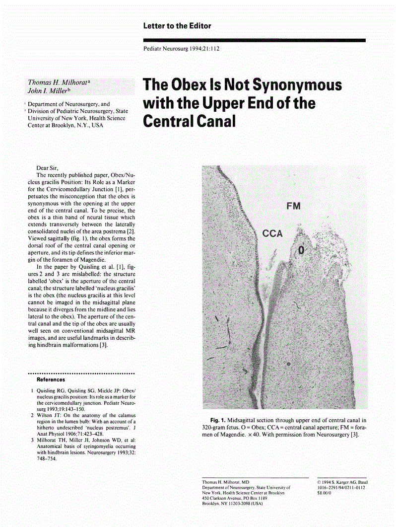 First page of The Obex Is Not Synonymous with the Upper End of the Central Canal