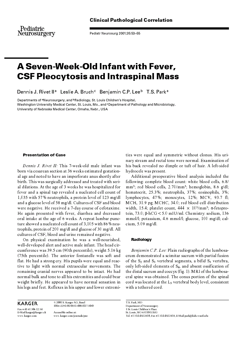 First page of A Seven-Week-Old Infant with Fever, CSF Pleocytosis and Intraspinal Mass