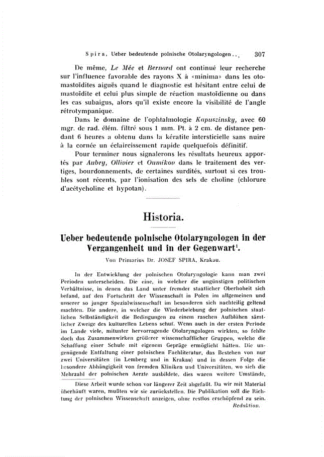 First page of Ueber bedeutende polnische Otolaryngologen in der Vergangenheit und in der Gegenwart