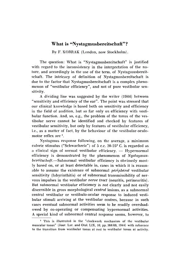 First page of What is ≪Nystagmusbereitschaft≫?