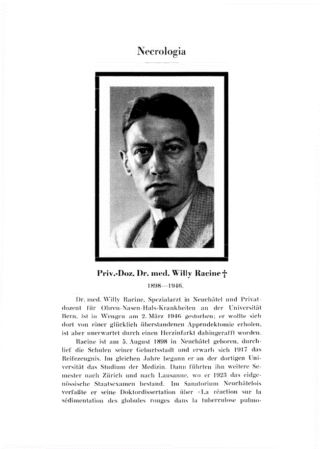 First page of Willy Racine † 1898–1946
