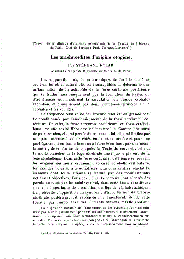 First page of Les arachnoïdites d’origine otogène