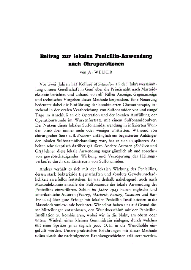 First page of Beitrag zur lokalen Penicillin-Anwendung nach Ohroperationen