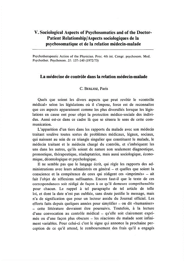 First page of La médecine de contrôle dans la relation médecin-malade