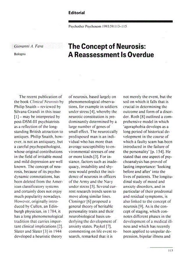 First page of The Concept of Neurosis: A Reassessment Is Overdue