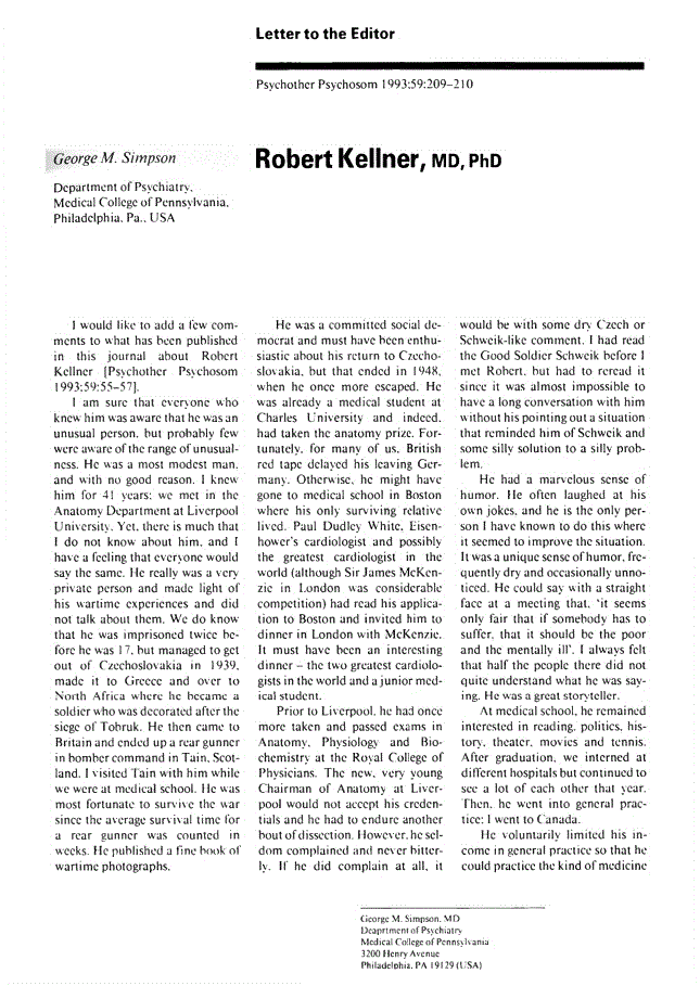First page of Robert Kellner, md, PhD