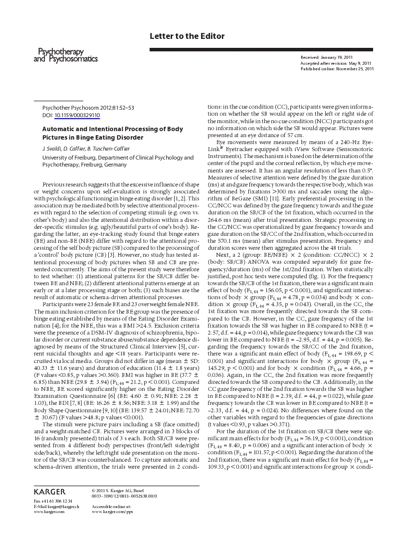 First page of Automatic and Intentional Processing of Body Pictures in Binge Eating Disorder