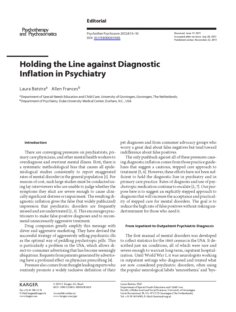 First page of Holding the Line against Diagnostic Inflation in Psychiatry