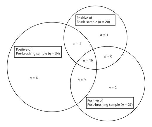 Fig. 3. Distribution of culture-positive patients as visualized with a Venn diagram.