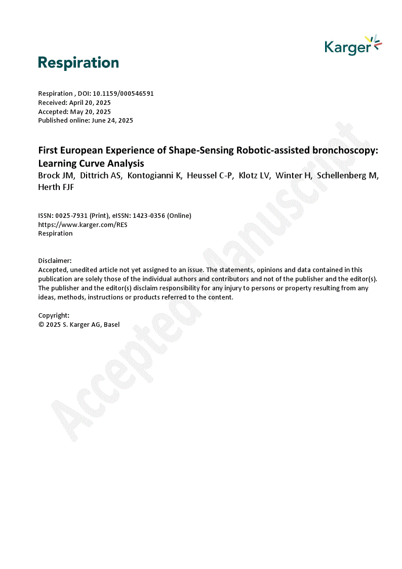 First page of First European Experience of Shape-Sensing Robotic-assisted bronchoscopy: Learning Curve Analysis