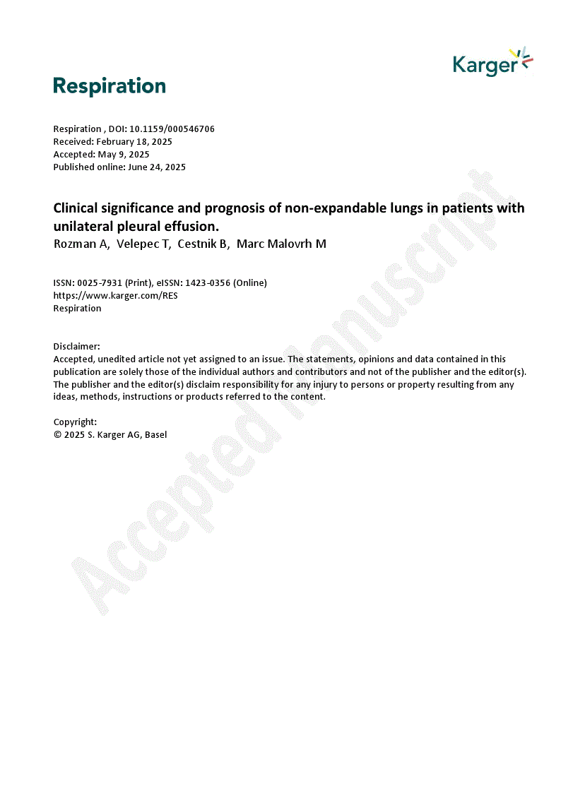 First page of Clinical significance and prognosis of non-expandable lungs in patients with unilateral pleural effusion.