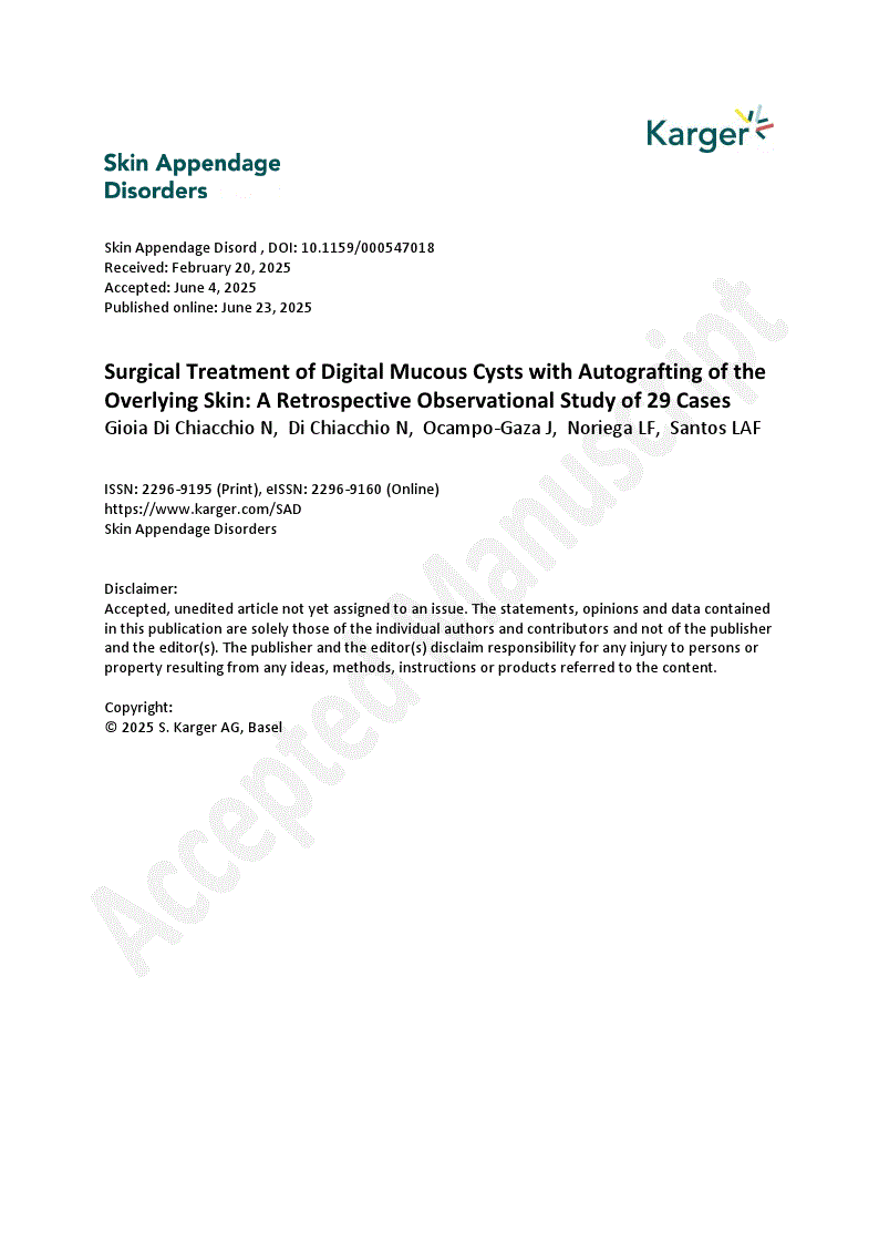 First page of Surgical Treatment of Digital Mucous Cysts with Autografting of the Overlying Skin: A Retrospective Observational Study of 29 Cases