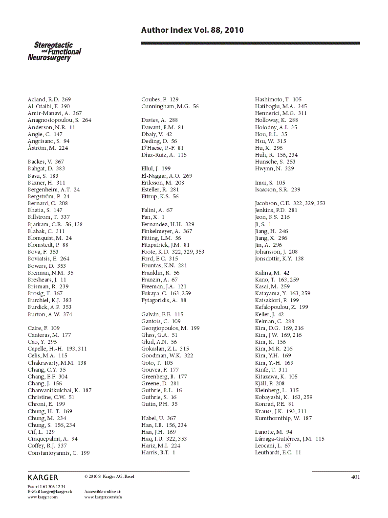 First page of Author Index Vol. 88, 2010