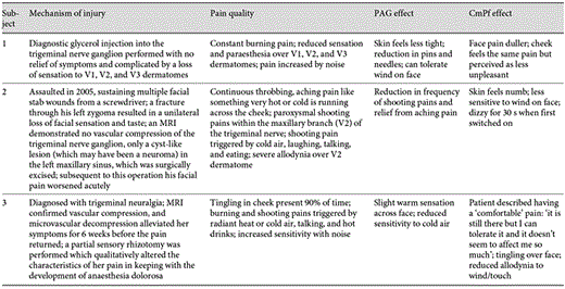 Qualitative data showing the effect of stimulation on the character of pain
