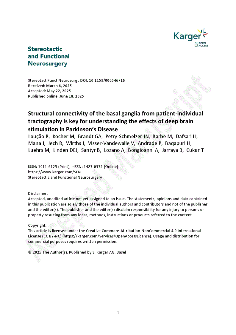 First page of Structural connectivity of the basal ganglia from patient-individual tractography is key for understanding the effects of deep brain stimulation in Parkinson’s Disease