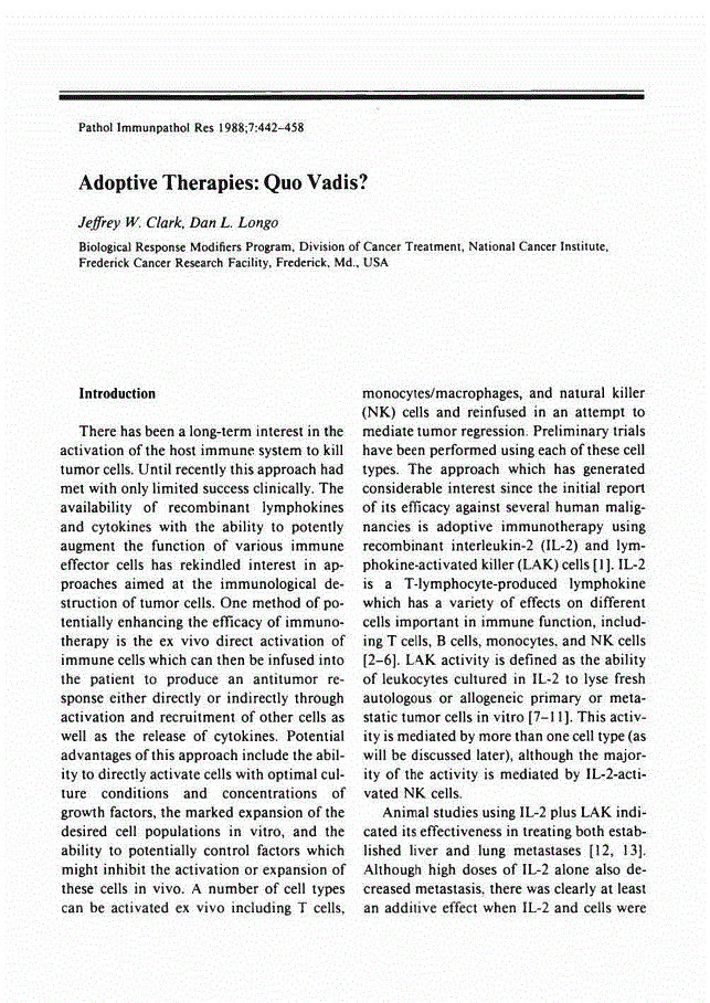 First page of Adoptive Therapies: Quo Vadis?