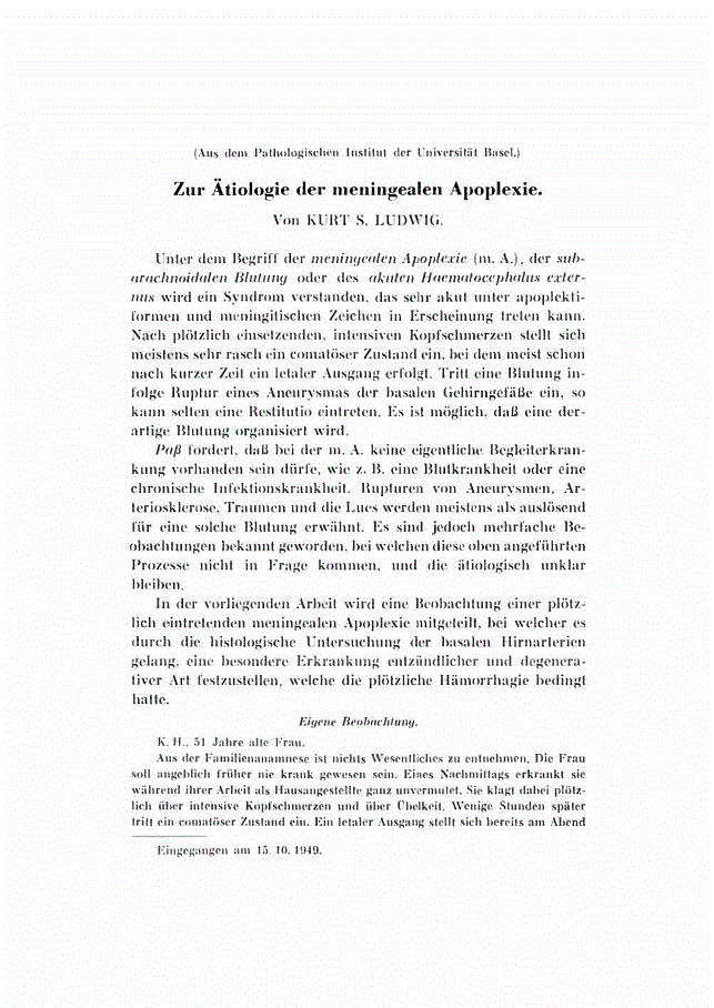 First page of Zur Ätiologie der meningealen Apoplexie