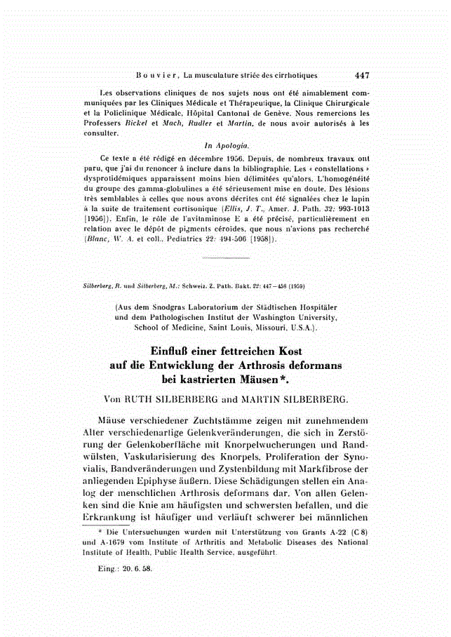 First page of Einfluß einer fettreichen Kost auf die Entwicklung der Arthrosis deformans bei kastrierten Mäusen