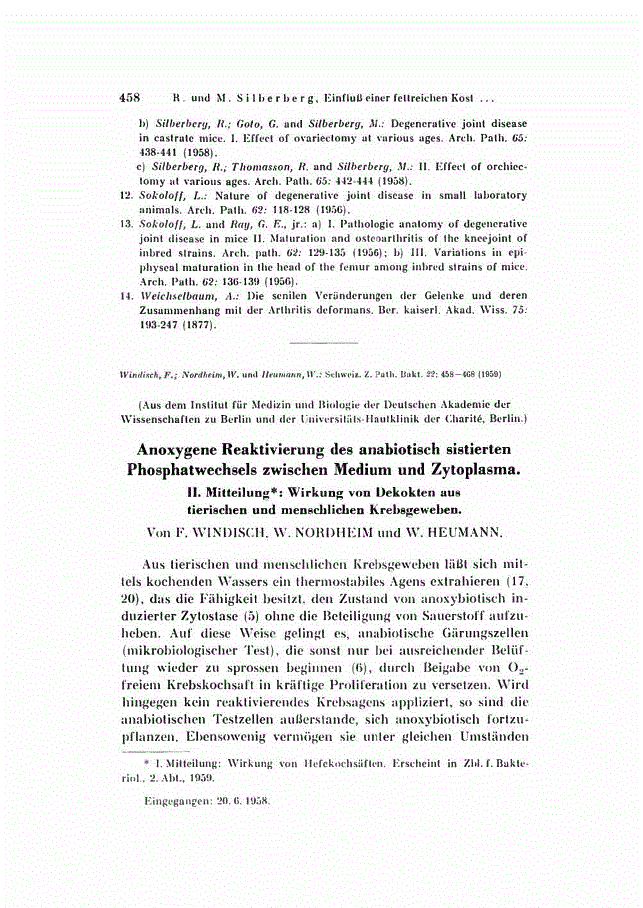 First page of Anoxygene Reaktivierung des anabiotisch sistierten Phosphatwechsels zwischen Medium und Zytoplasma<subtitle>II. Mitteilung: Wirkung von Dekokten aus tierischen und menschlichen Krebsgeweben</subtitle>