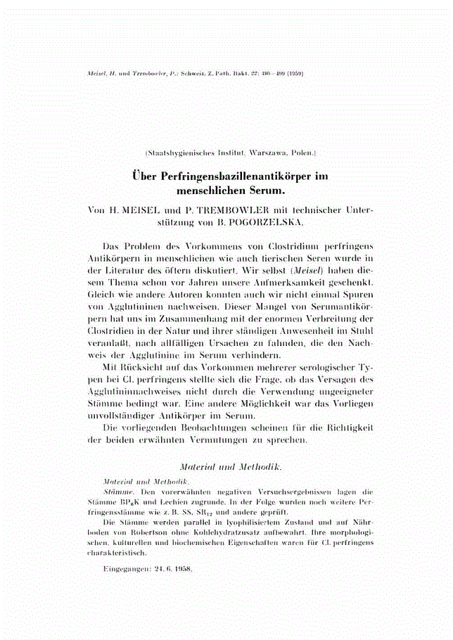 First page of Über Perfringensbazillenantikörper im menschlichen Serum