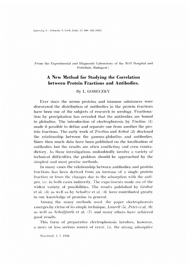 First page of A New Method for Studying the Correlation between Protein Fractions and Antibodies
