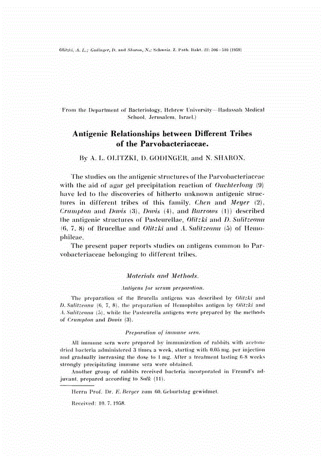 First page of Antigenic Relationships between Different Tribes of the Parvobacteriaceae