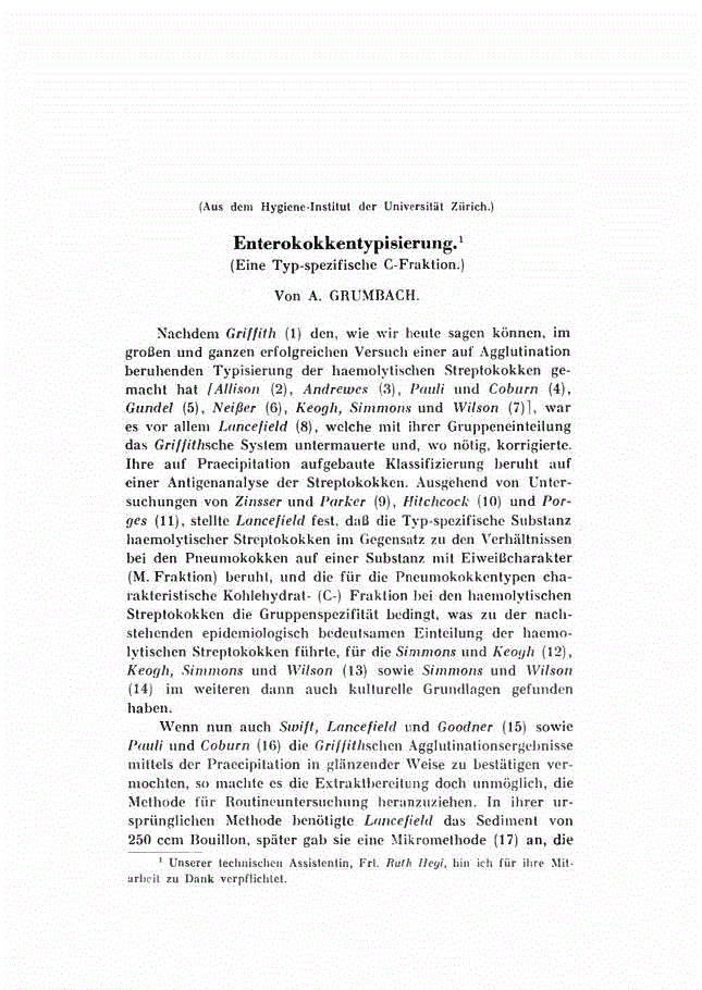 First page of Enterokokkentypisierung.<subtitle>(Eine Typ-spezifische C-Fraktion.)</subtitle>
