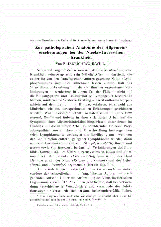 First page of Zur pathologischen Anatomie der Allgemeinerscheinungen bei der Nicolas-Favreschen Krankheit.