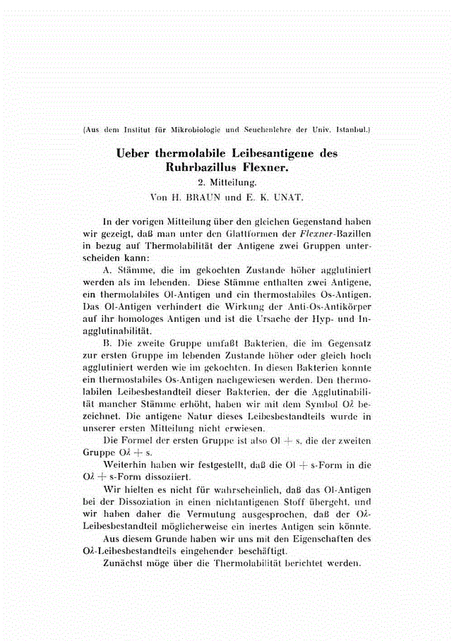 First page of Ueber thermolabile Leibesantigene des Ruhrbazillus Flexner.<subtitle>2. Mitteilung.</subtitle>