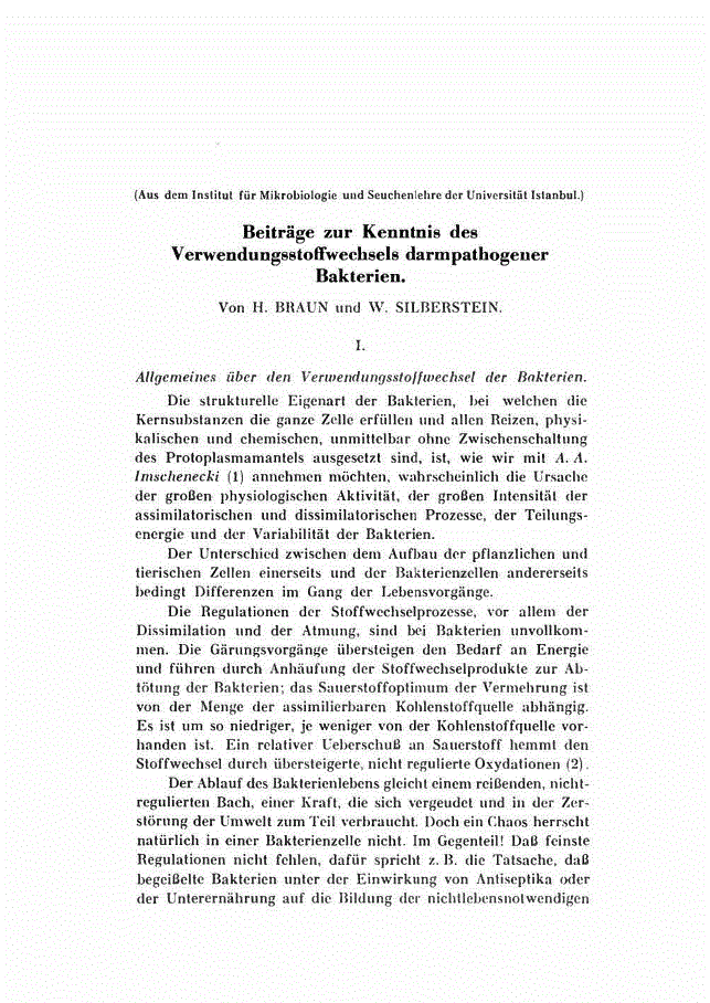 First page of Beiträge zur Kenntnis des Verwendungsstoffwechsels darmpathogener Bakterien.