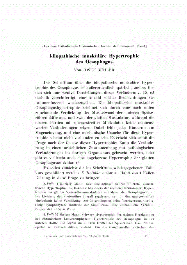First page of Idiopathische muskuläre Hypertrophie des Oesophagus.