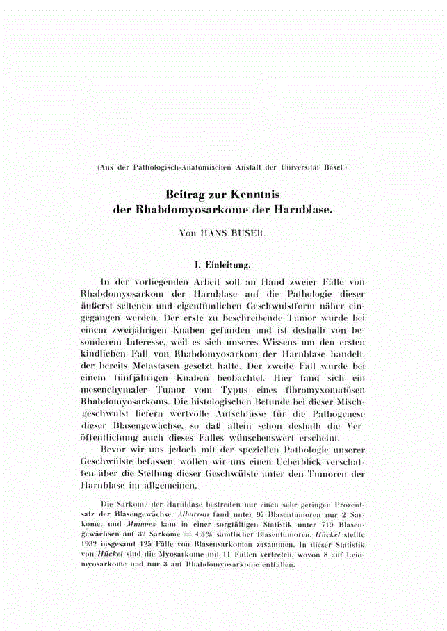 First page of Beitrag zur Kenntnis der Rhabdomyosarkome der Harnblase.