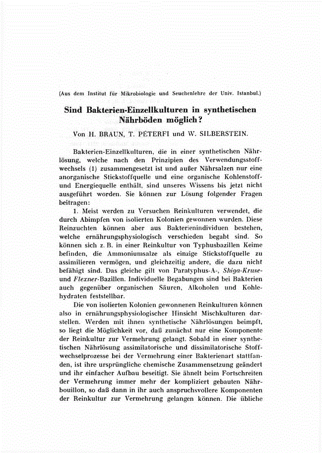 First page of Sind Bakterien-Einzellkulturen in synthetischen Nährböden möglich?