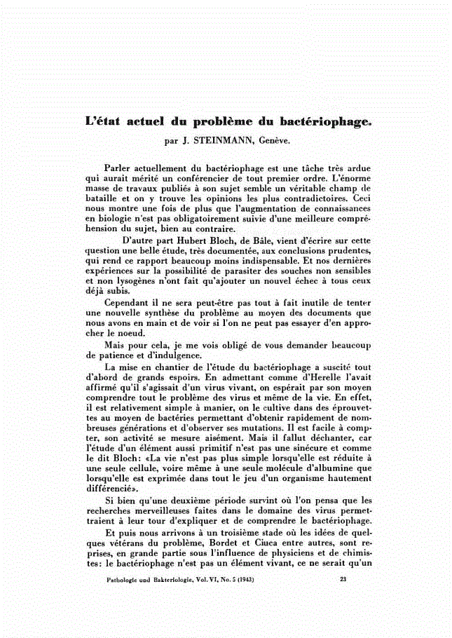 First page of L’état actuel du problème du bactériophage.