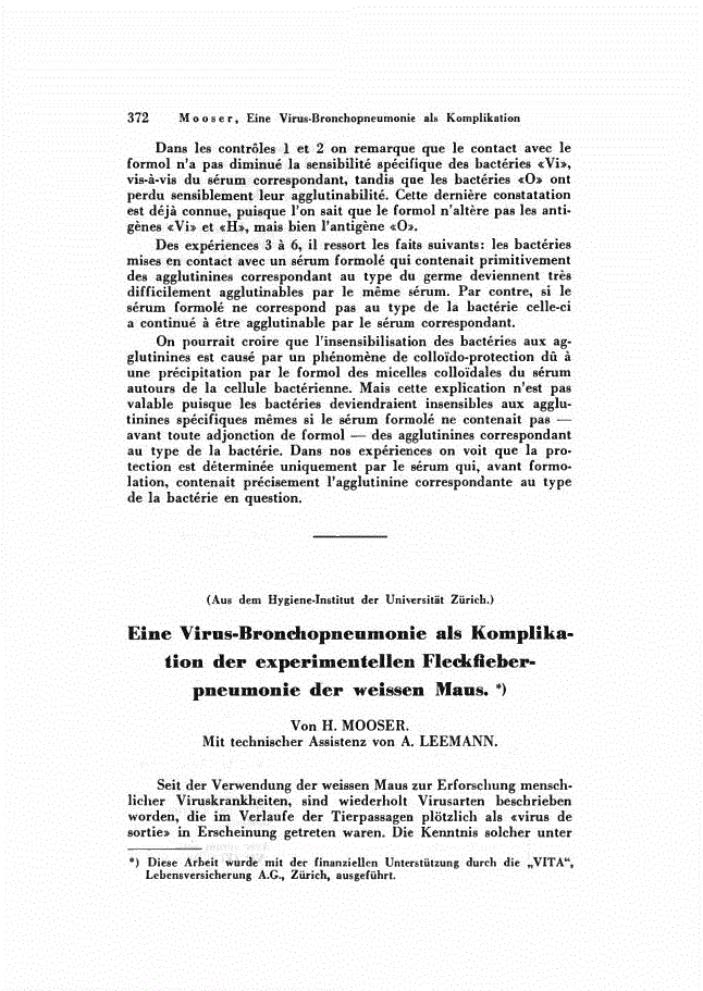 First page of Eine Virus-Bronchopneumonie als Komplikation der experimentellen Fleckfieberpneumonie der weissen Maus.