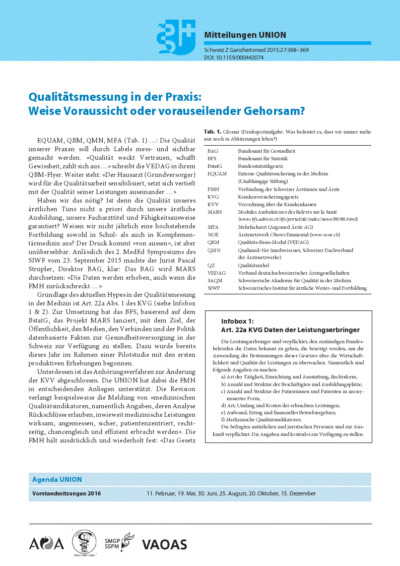 First page of Mitteilungen UNION