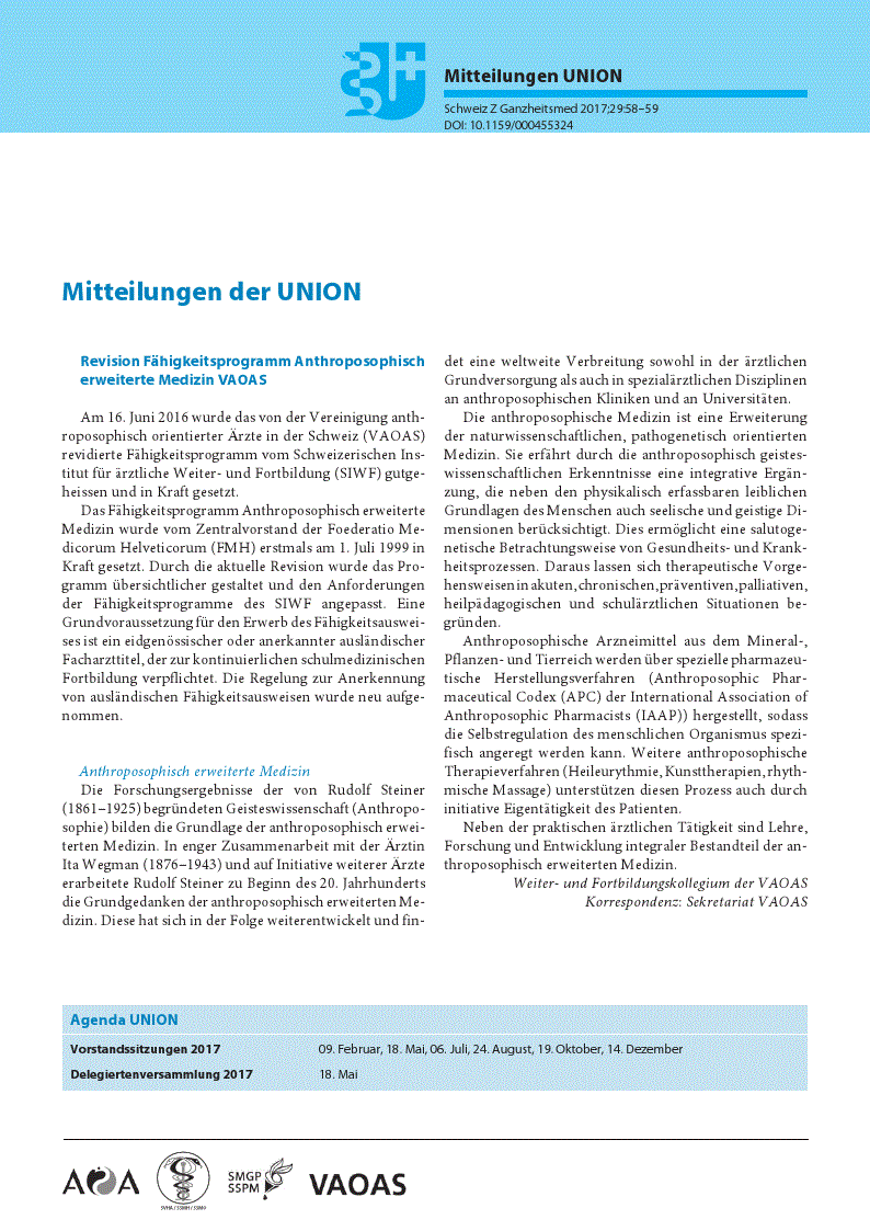 First page of Mitteilungen UNION