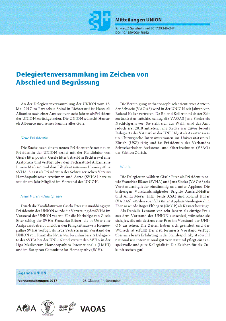 First page of Mitteilungen UNION