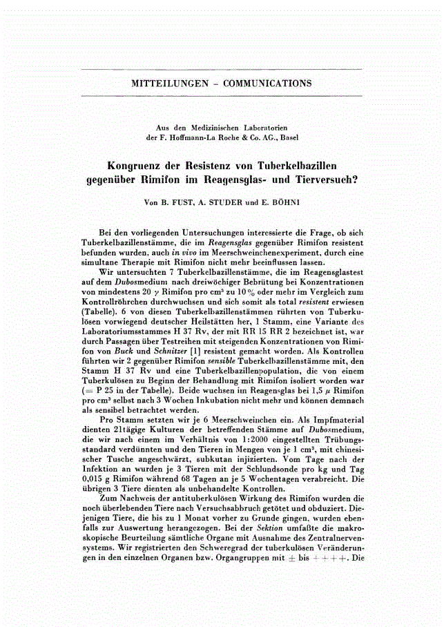 First page of Kongruenz der Resistenz von Tuberkelbazillen gegenüber Rimifon im Reagenzglas- und Tierversuch?