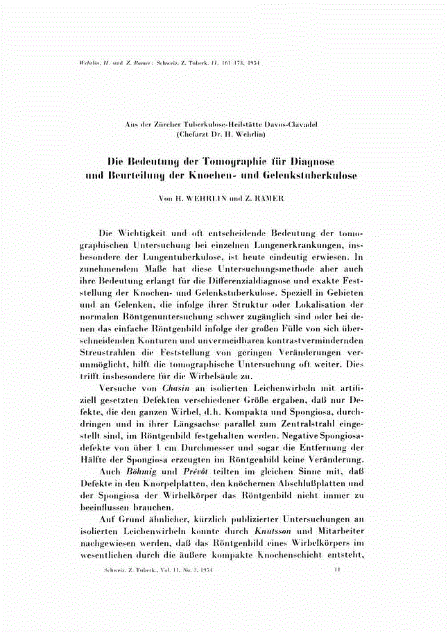 First page of Die Bedeutung der Tomographie für Diagnose und Beurteilung der Knochen- und Gelenkstuberkulose